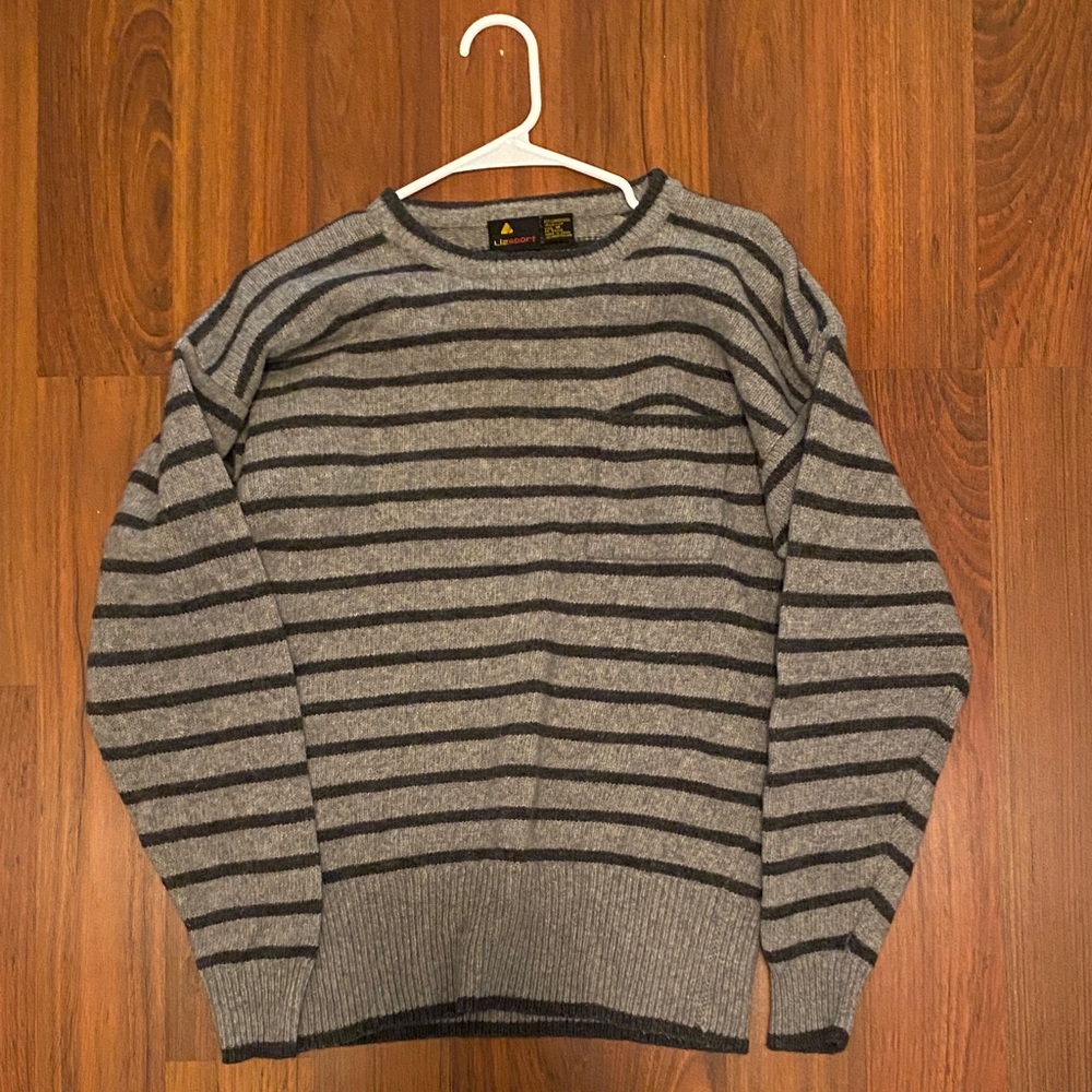 LizSport Vtg Wool Grey Striped Sweater